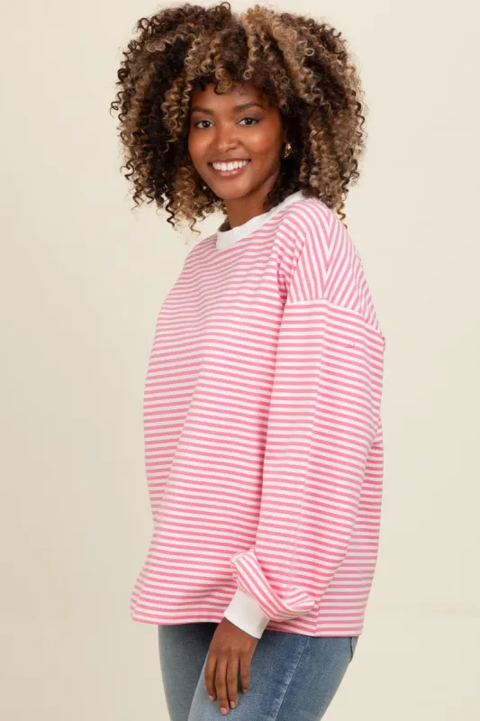 Pink Striped Balloon Sleeve Pullover sold by Pinkblush