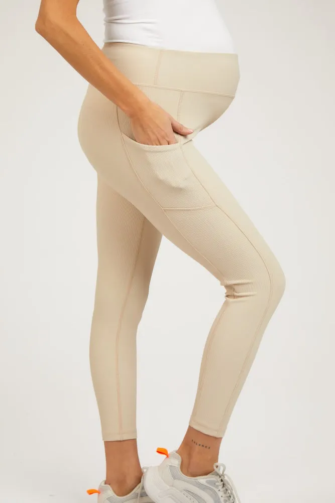 Beige Ribbed Maternity Active Leggings sold by Pinkblush product image thumbnail 5