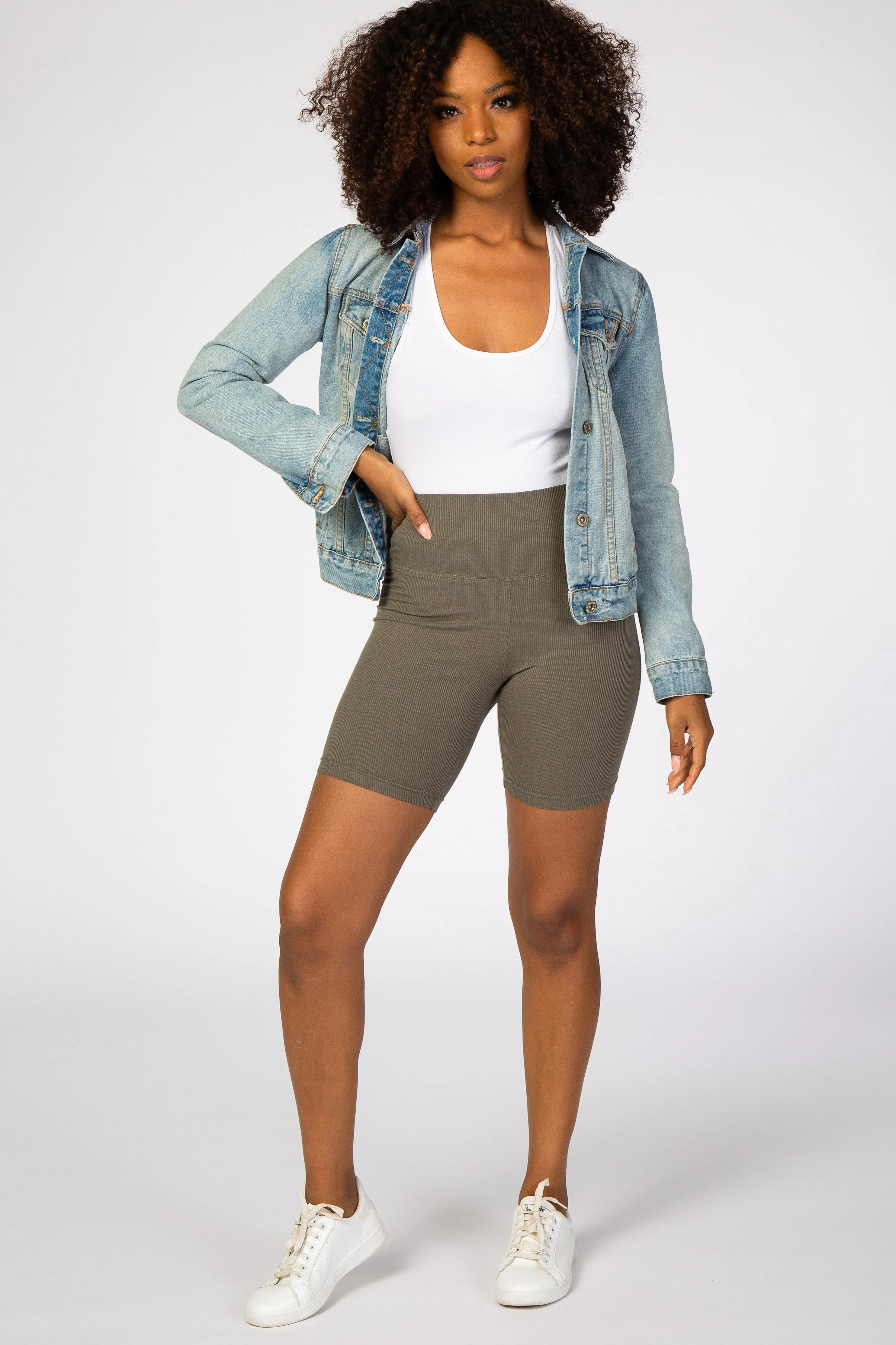 Olive Ribbed Maternity Bike Shorts sold by Pinkblush product image thumbnail 5