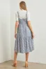 Blue Floral Sweetheart Neck Button Front Ruffle Midi Dress sold by Pinkblush