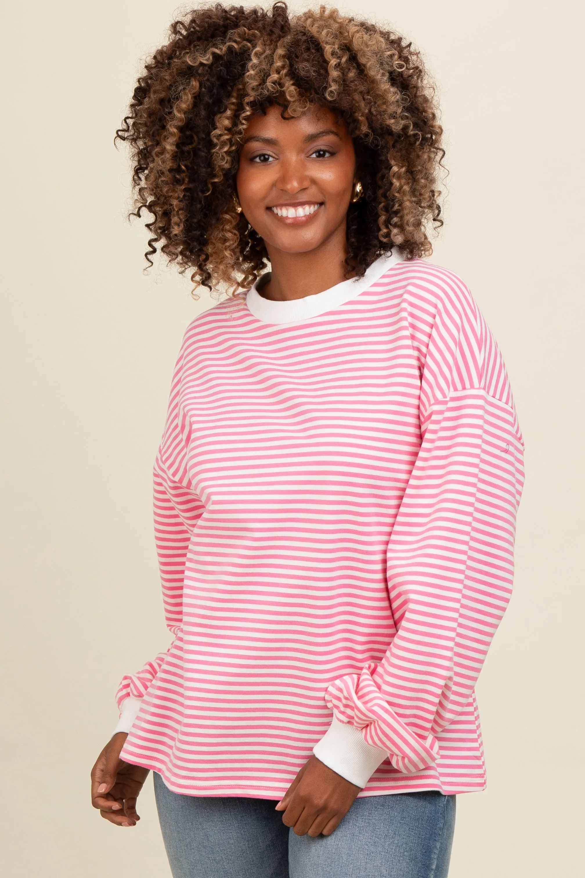 Pink Striped Balloon Sleeve Pullover sold by Pinkblush product image thumbnail 2