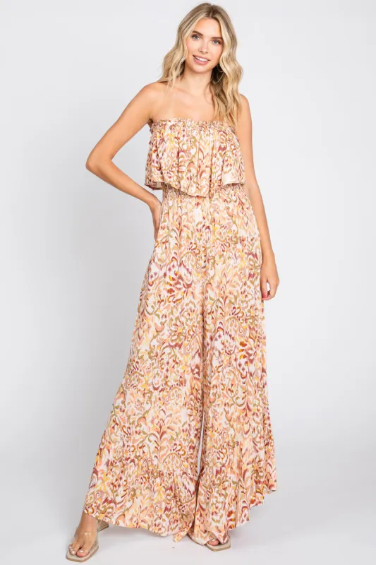 Coral Strapless Ruffle Overlay Jumpsuit made by Pinkblush