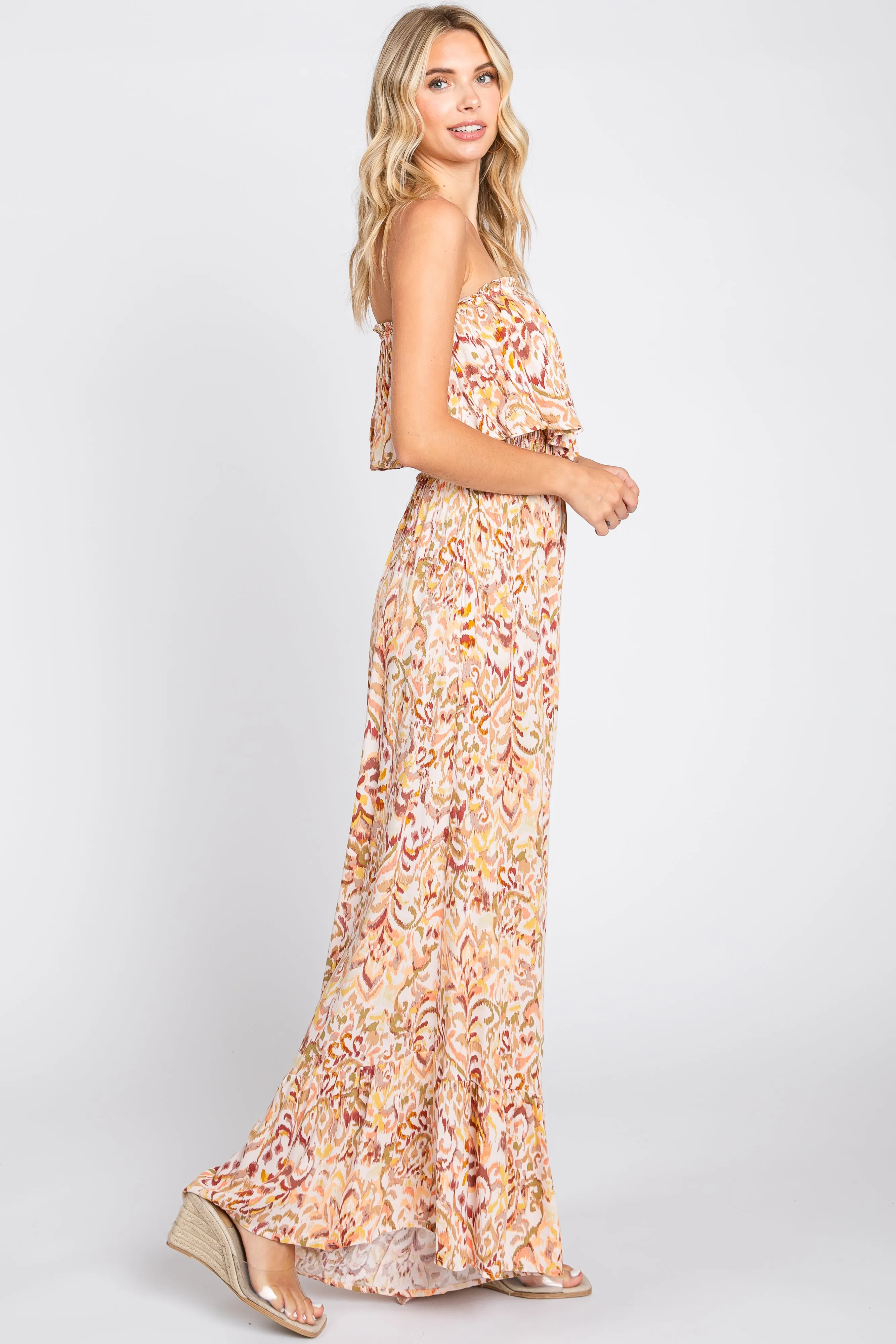Coral Strapless Ruffle Overlay Jumpsuit sold by Pinkblush product image thumbnail 2