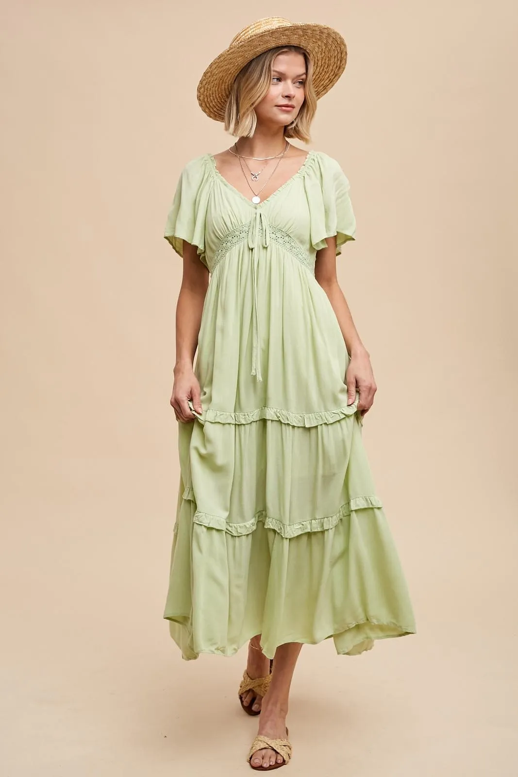 Sage Crochet Lace Tiered Ruffle Maxi Dress sold by Pinkblush product image thumbnail 2