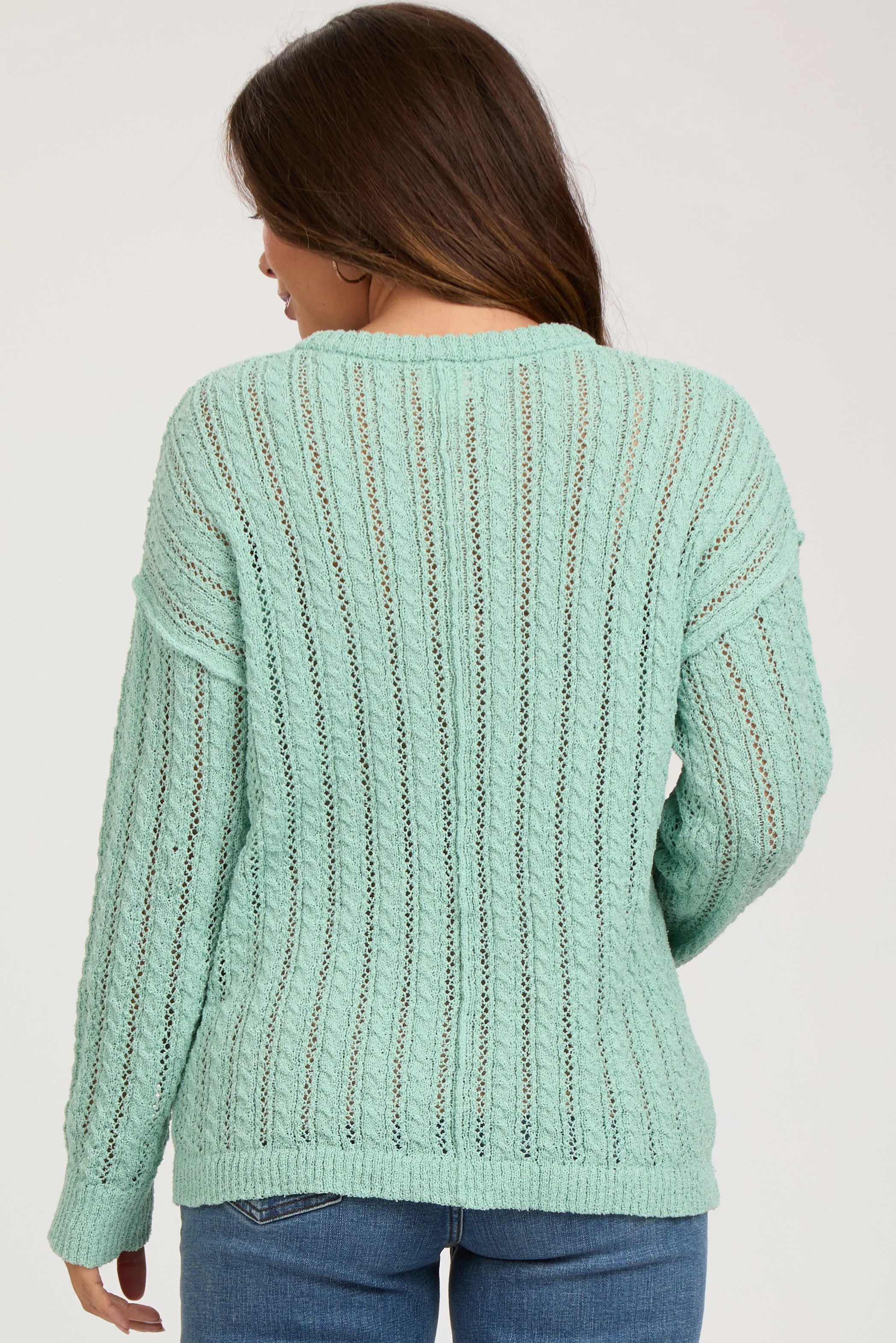 Mint Green Open Knit Front Button Maternity Sweater sold by Pinkblush product image thumbnail 3