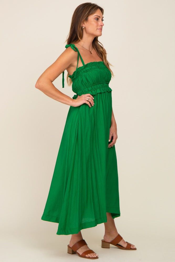 Green Shirred Shoulder Tie Midi Dress sold by Pinkblush product image thumbnail 2