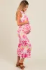 Fuchsia Floral Sleeveless Maternity Midi Dress sold by Pinkblush