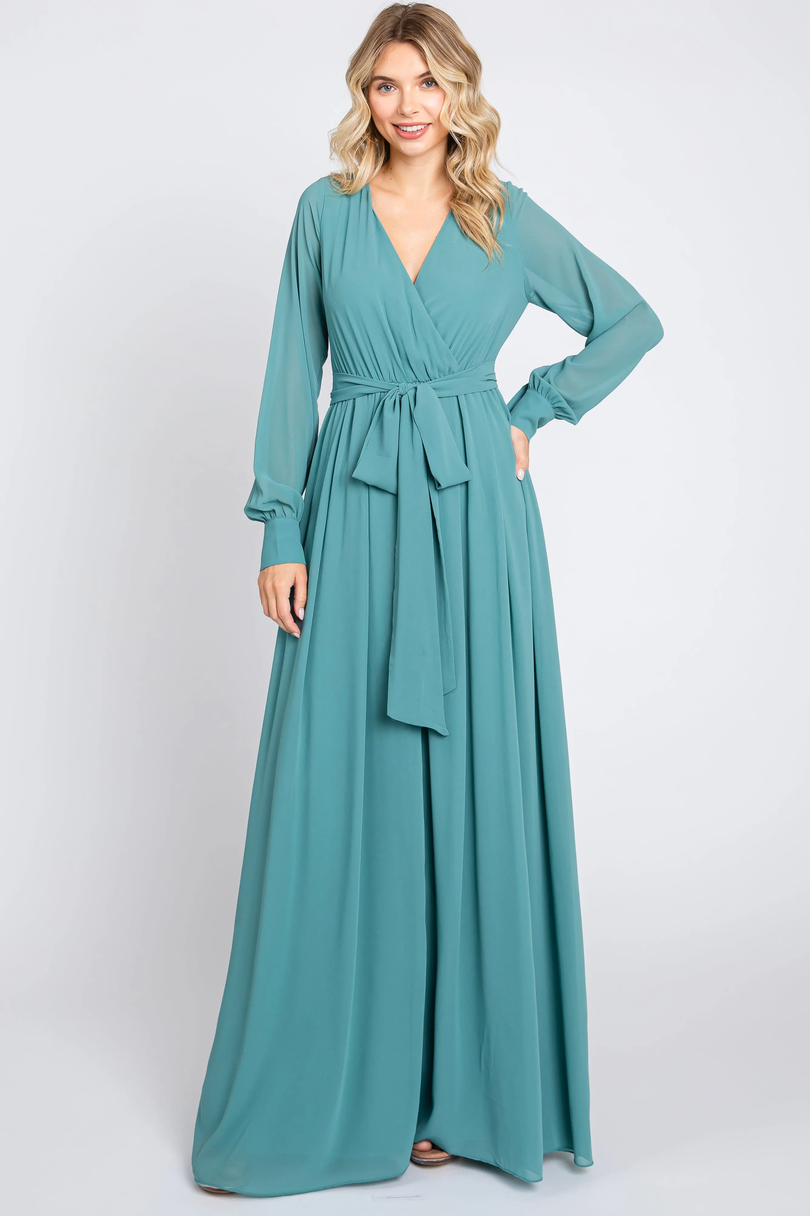 Teal Chiffon Wrap Gown sold by Pinkblush