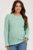 Mint Green Open Knit Front Button Maternity Sweater sold by Pinkblush
