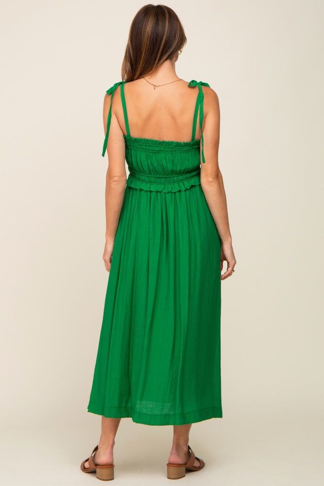 Green Shirred Shoulder Tie Midi Dress sold by Pinkblush product image thumbnail 3