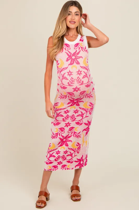 Fuchsia Floral Sleeveless Maternity Midi Dress sold by Pinkblush