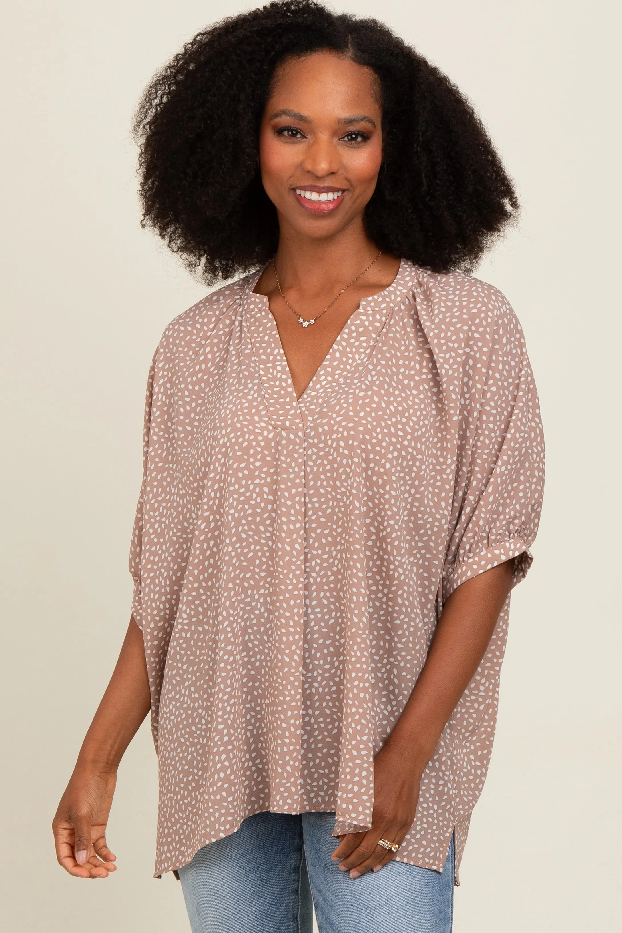 Mocha Printed Dolman Sleeve Blouse sold by Pinkblush