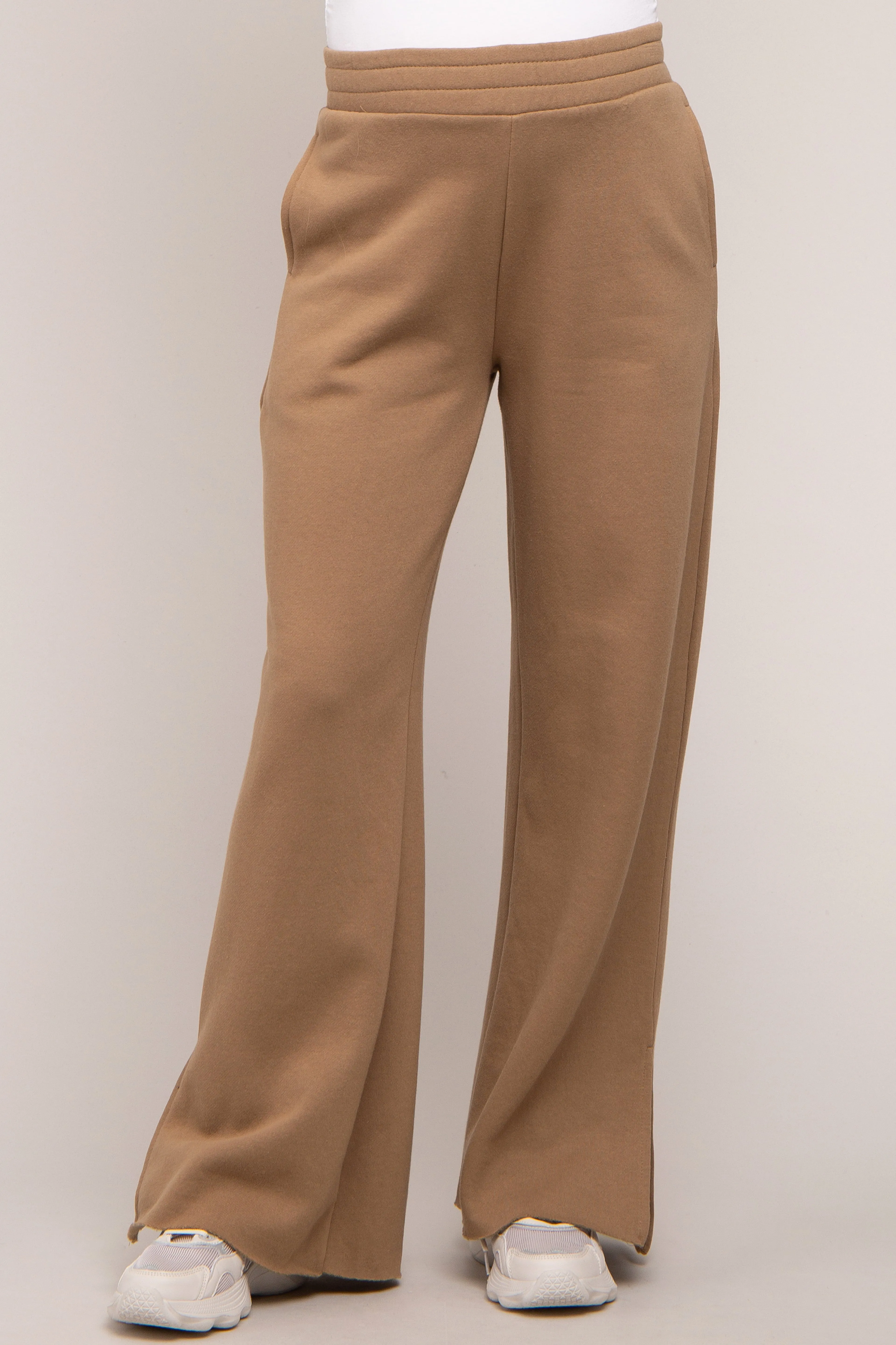 Brown Soft Wide Leg Side Slit Maternity Sweatpants sold by Pinkblush product image thumbnail 3