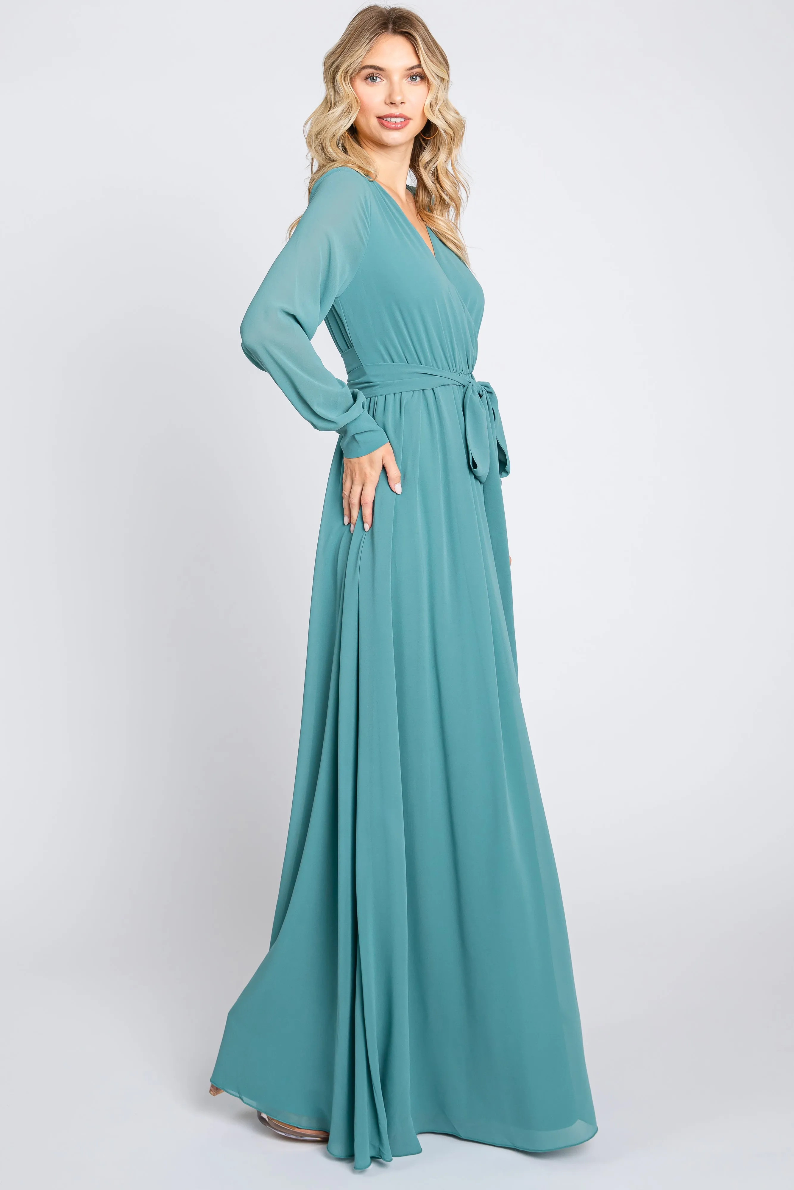 Teal Chiffon Wrap Gown sold by Pinkblush product image thumbnail 2