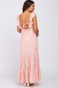 Pink Floral Ruffle Tiered Maternity Maxi Dress sold by Pinkblush
