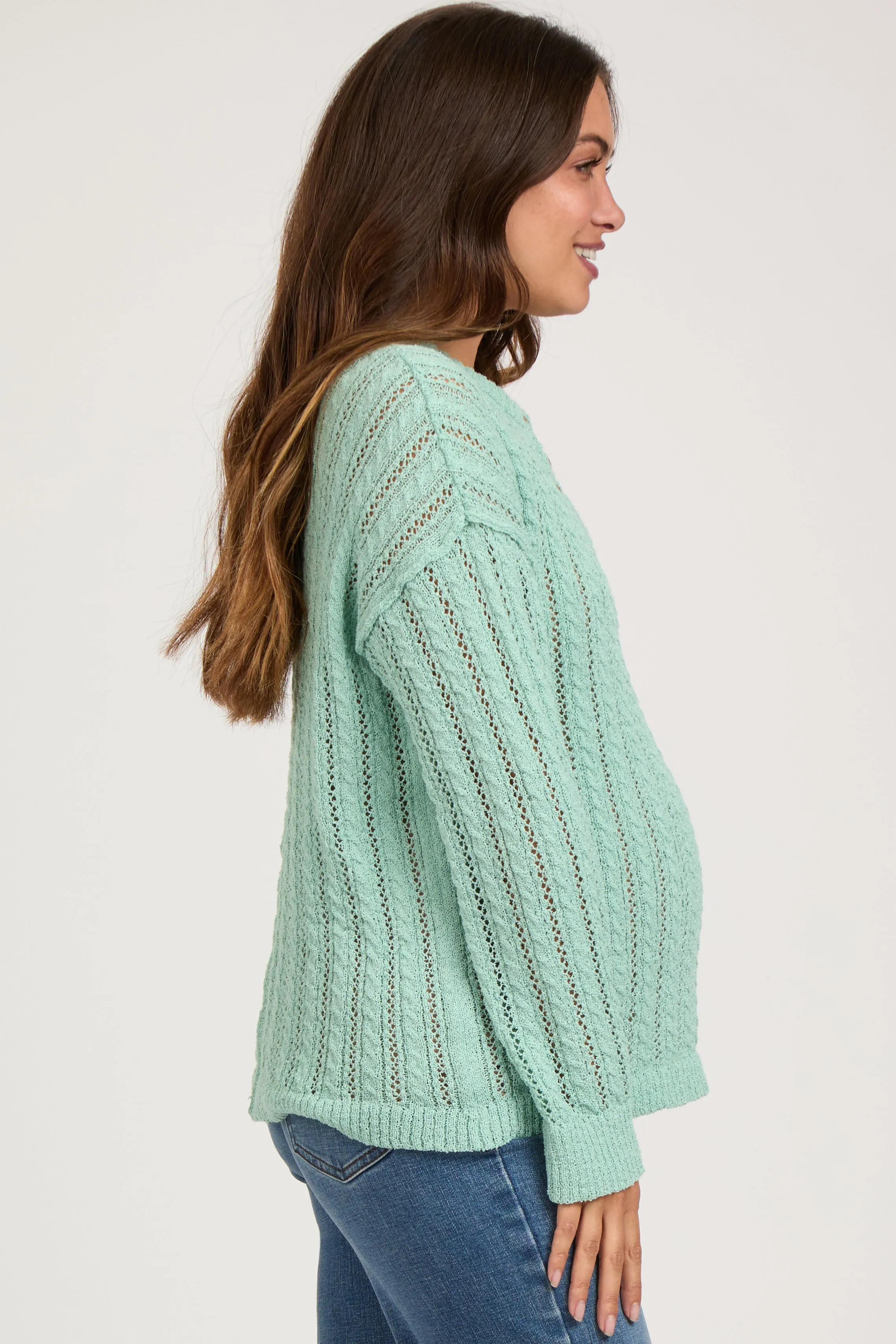Mint Green Open Knit Front Button Maternity Sweater sold by Pinkblush product image thumbnail 2