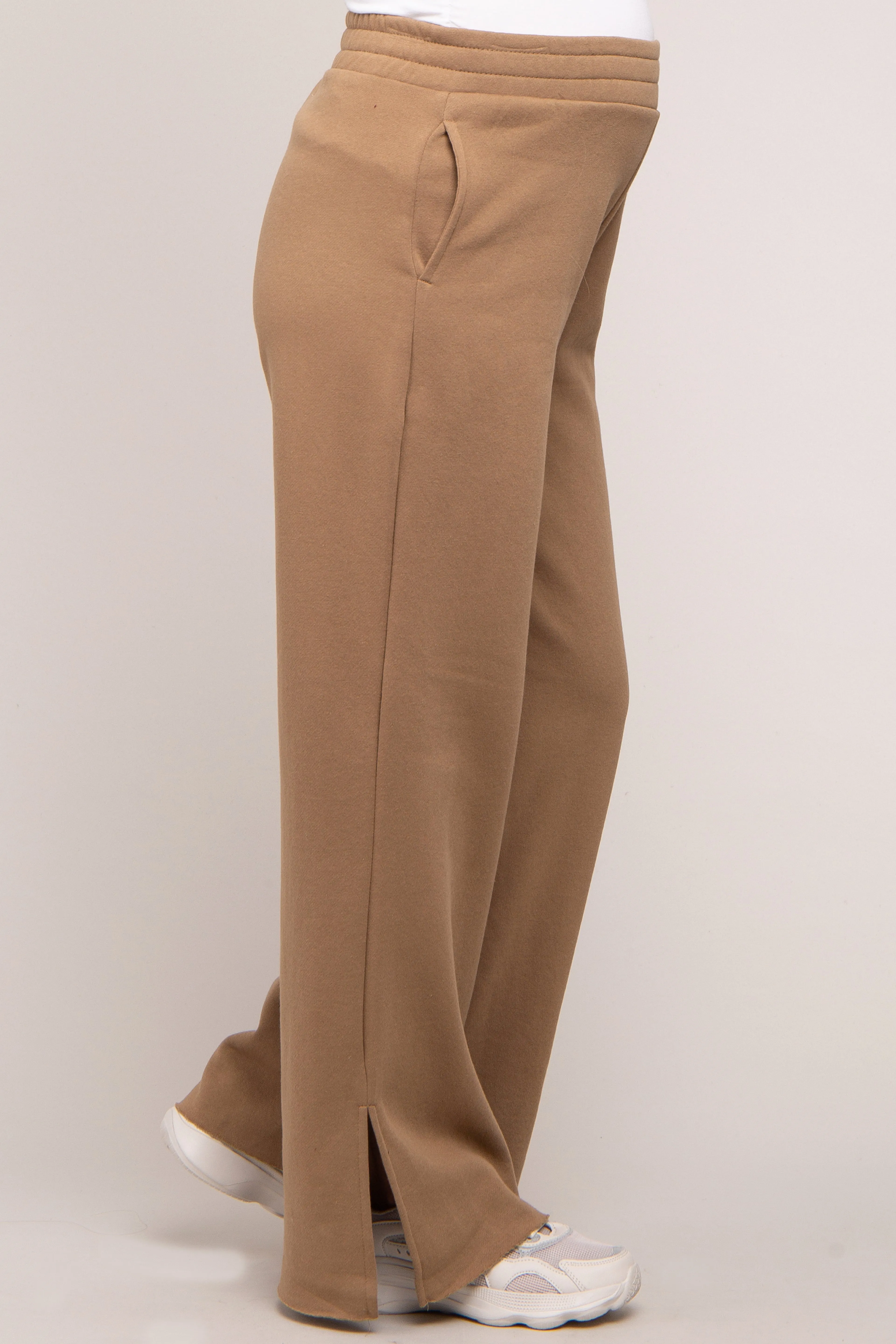 Brown Soft Wide Leg Side Slit Maternity Sweatpants sold by Pinkblush product image thumbnail 4