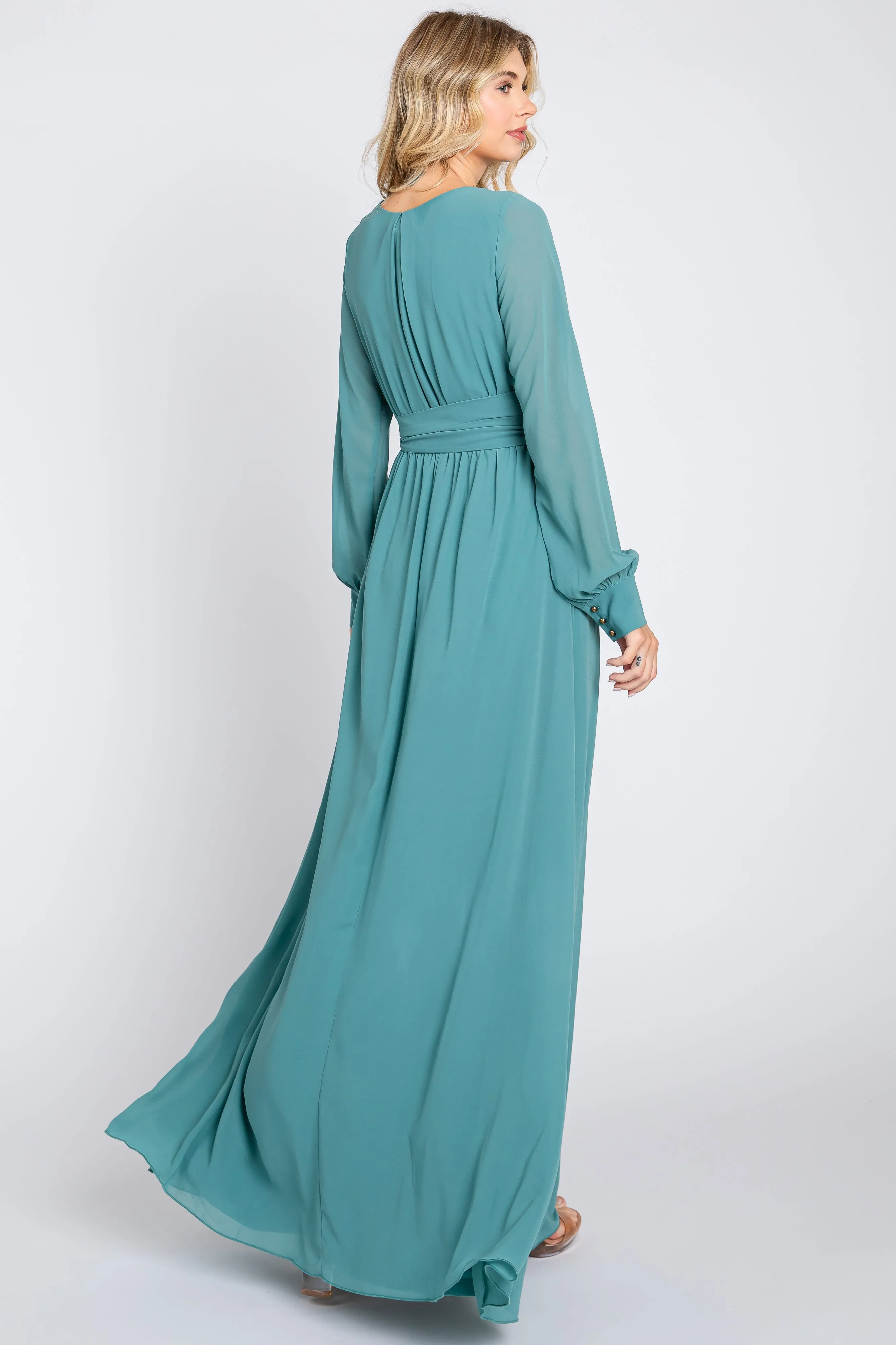 Teal Chiffon Wrap Gown sold by Pinkblush product image thumbnail 3