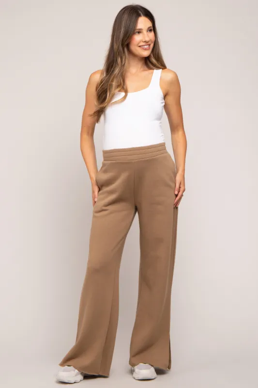 Brown Soft Wide Leg Side Slit Maternity Sweatpants sold by Pinkblush