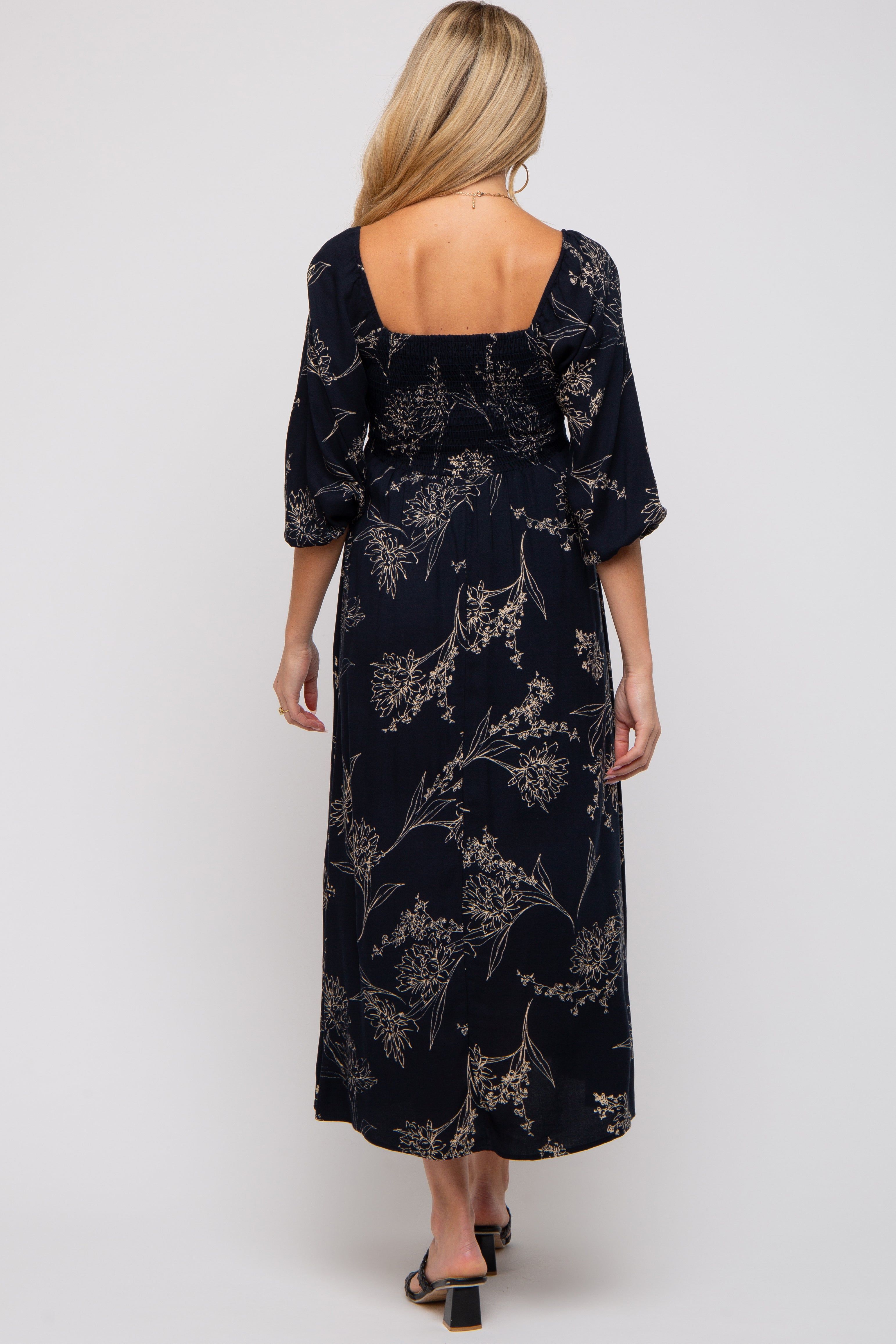 Navy Floral Squared Neck Maternity Midi Dress sold by Pinkblush product image thumbnail 3