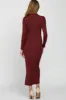 Burgundy Ribbed Mock Neck Side Slit Maternity Maxi Dress sold by Pinkblush