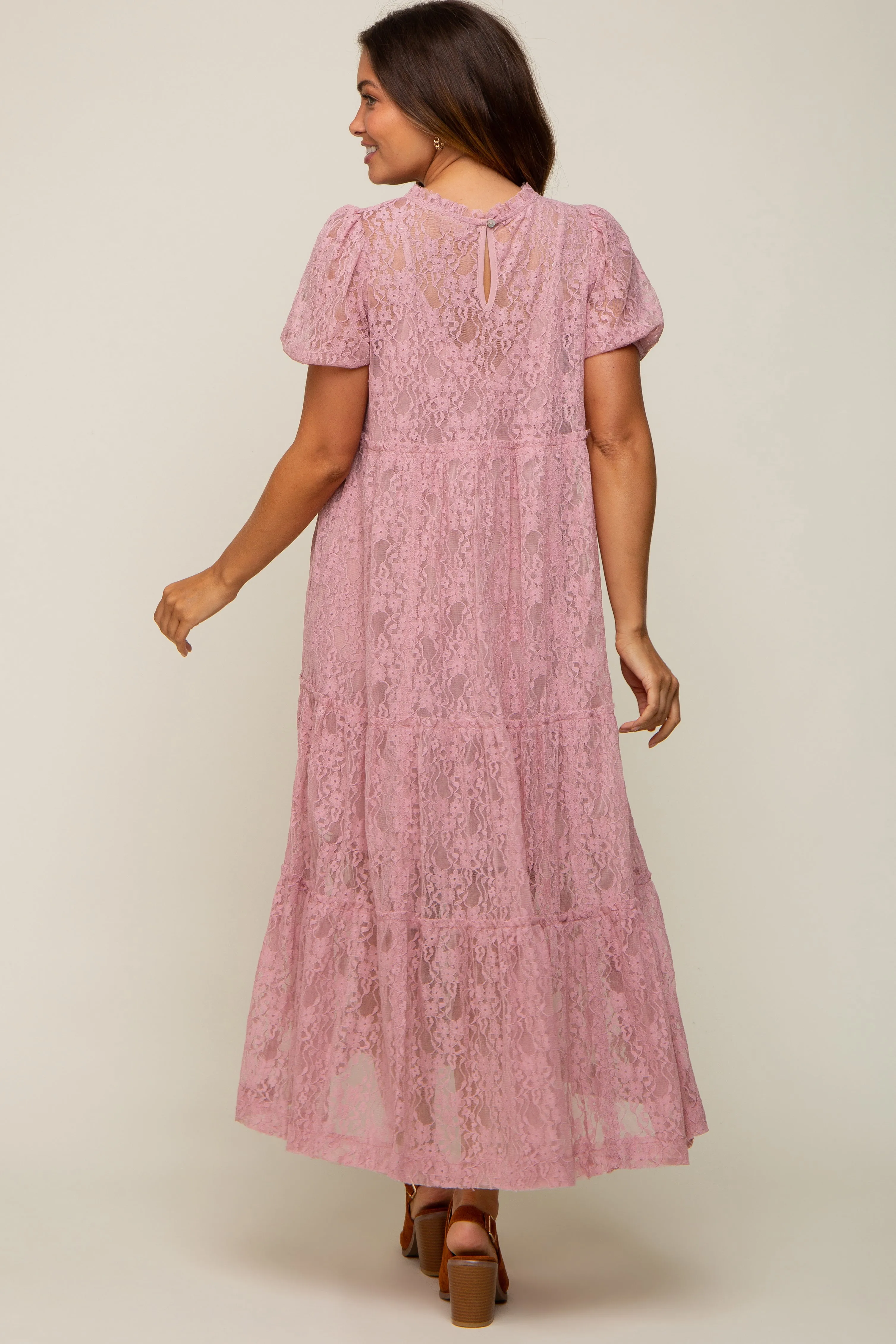 Mauve Lace Tiered Maternity Midi Dress sold by Pinkblush product image thumbnail 3