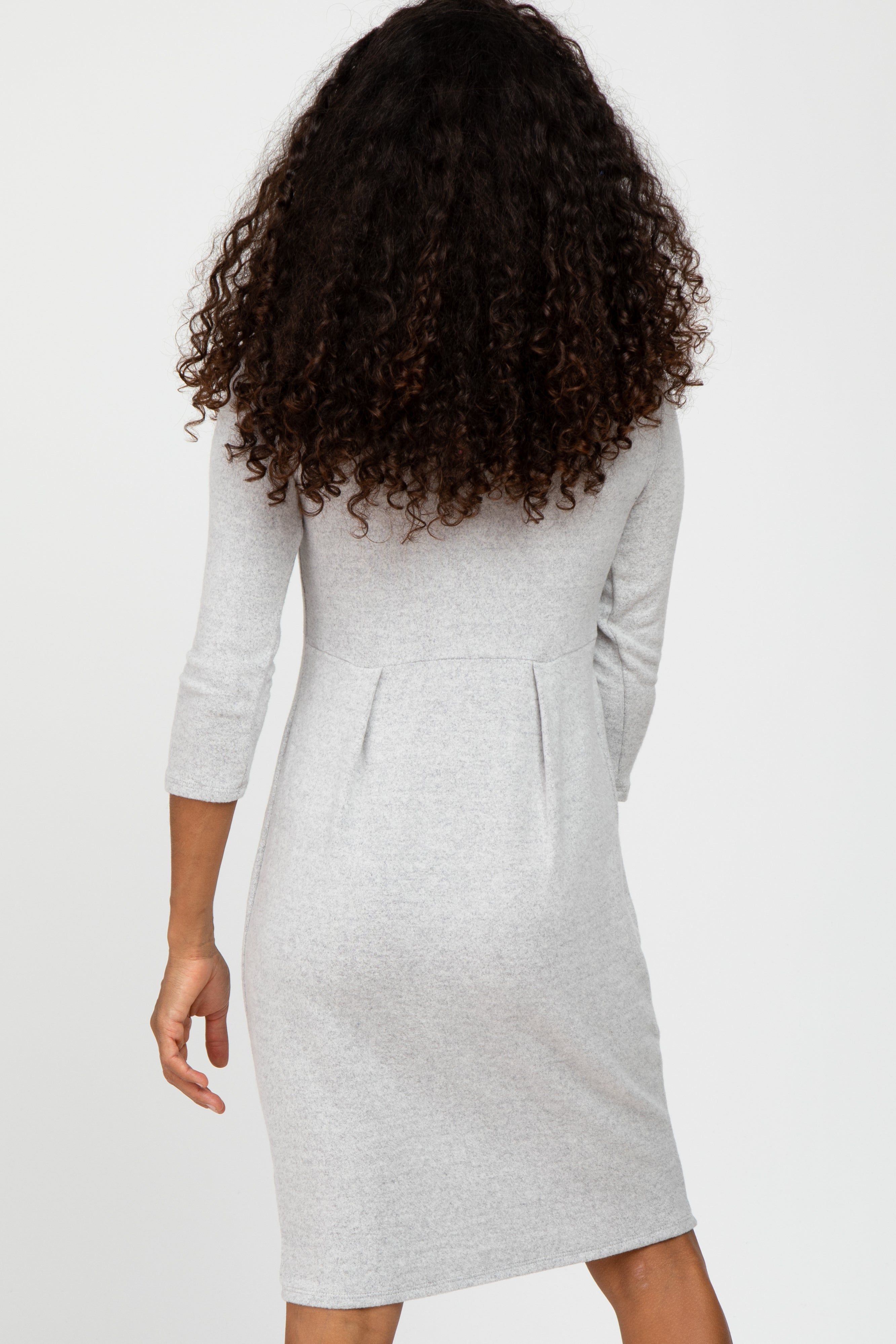 Heather Grey Brushed Mock Neck Fitted Dress sold by Pinkblush product image thumbnail 4