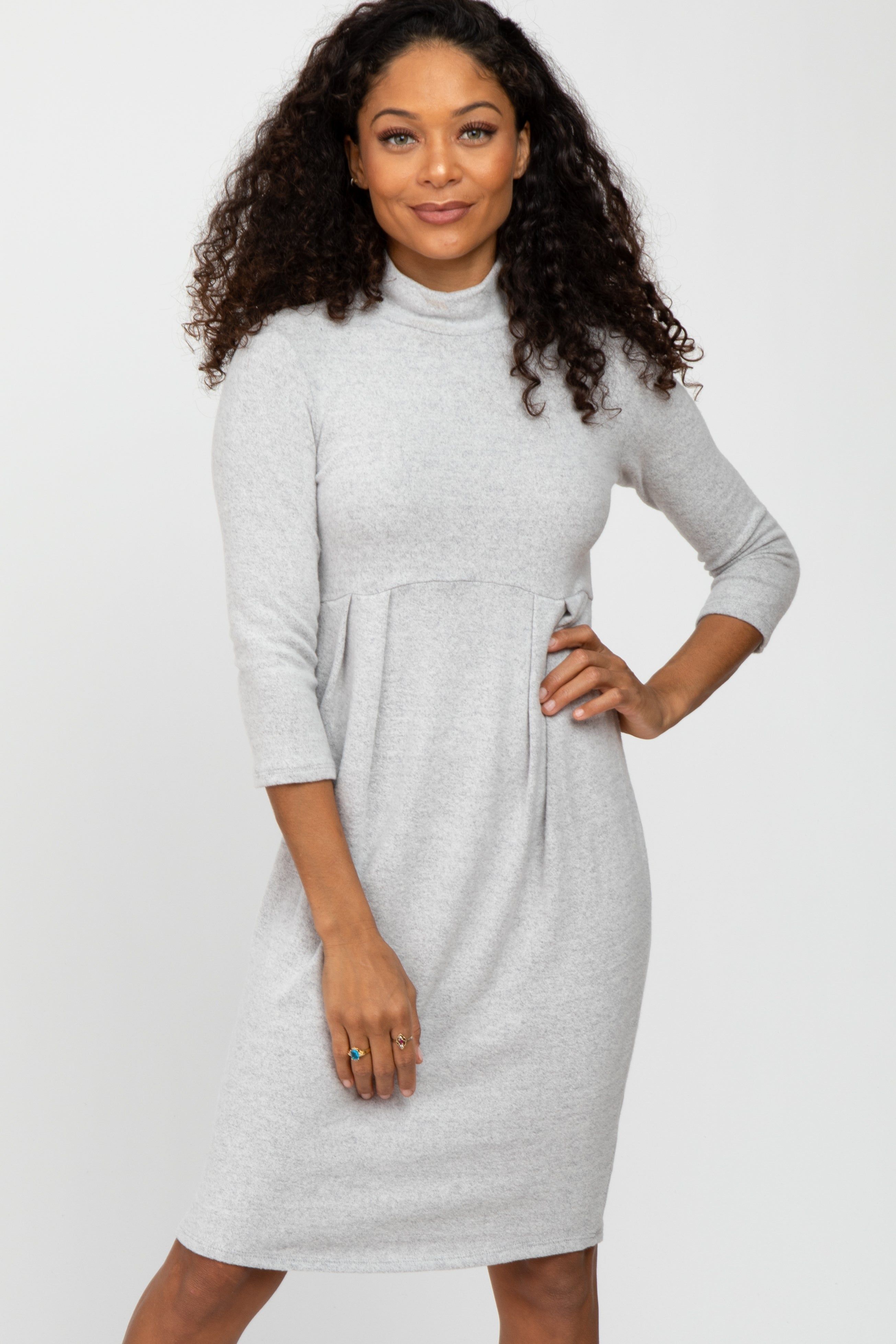 Heather Grey Brushed Mock Neck Fitted Dress sold by Pinkblush