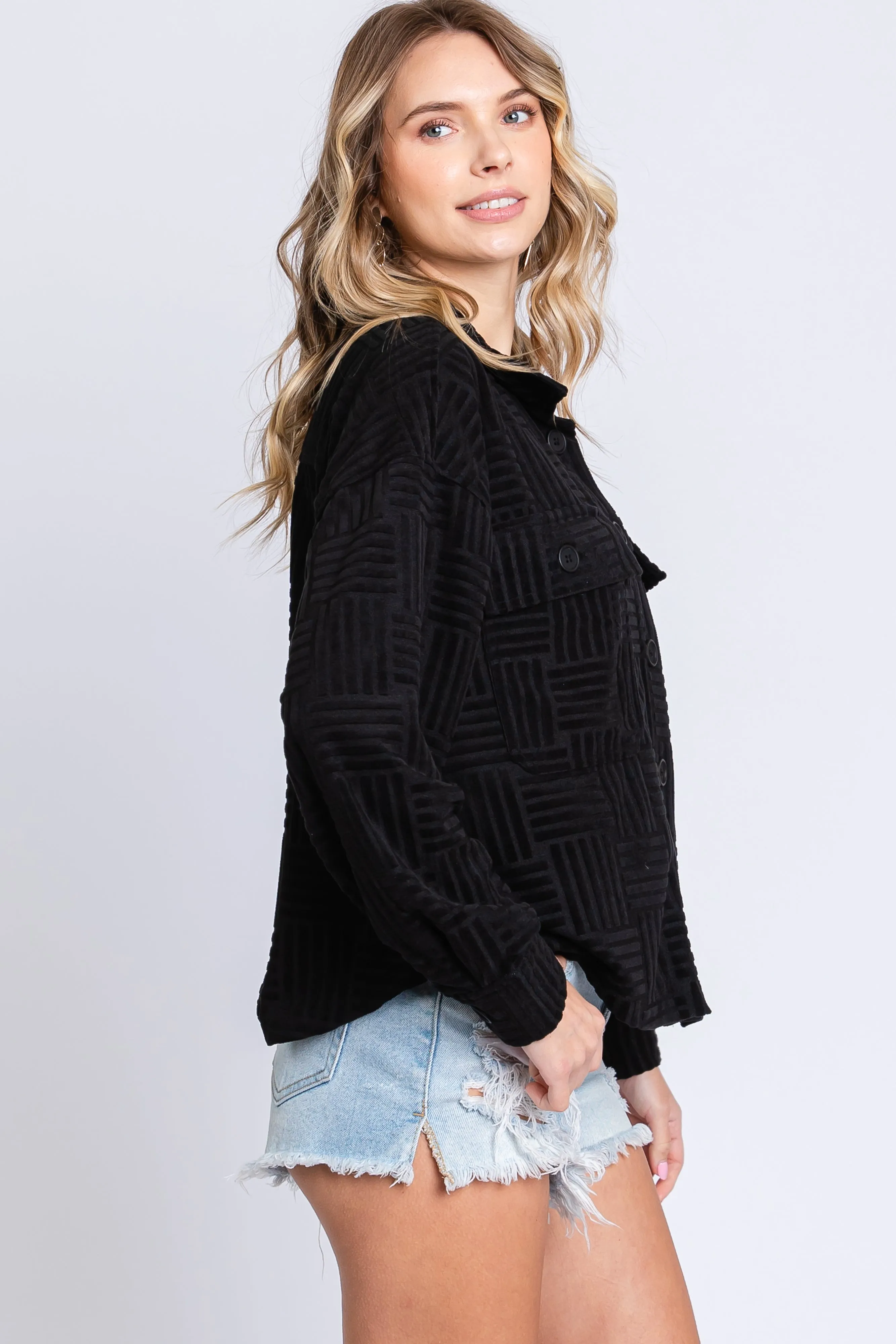 Black Velvet Textured Shirt Jacket sold by Pinkblush product image thumbnail 2