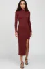 Burgundy Ribbed Mock Neck Side Slit Maternity Maxi Dress sold by Pinkblush