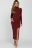 Burgundy Ribbed Mock Neck Side Slit Maternity Maxi Dress sold by Pinkblush