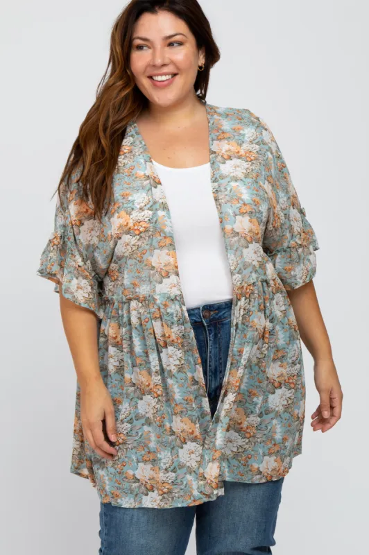 Blue Floral Ruffle Hem Plus Cover Up sold by Pinkblush