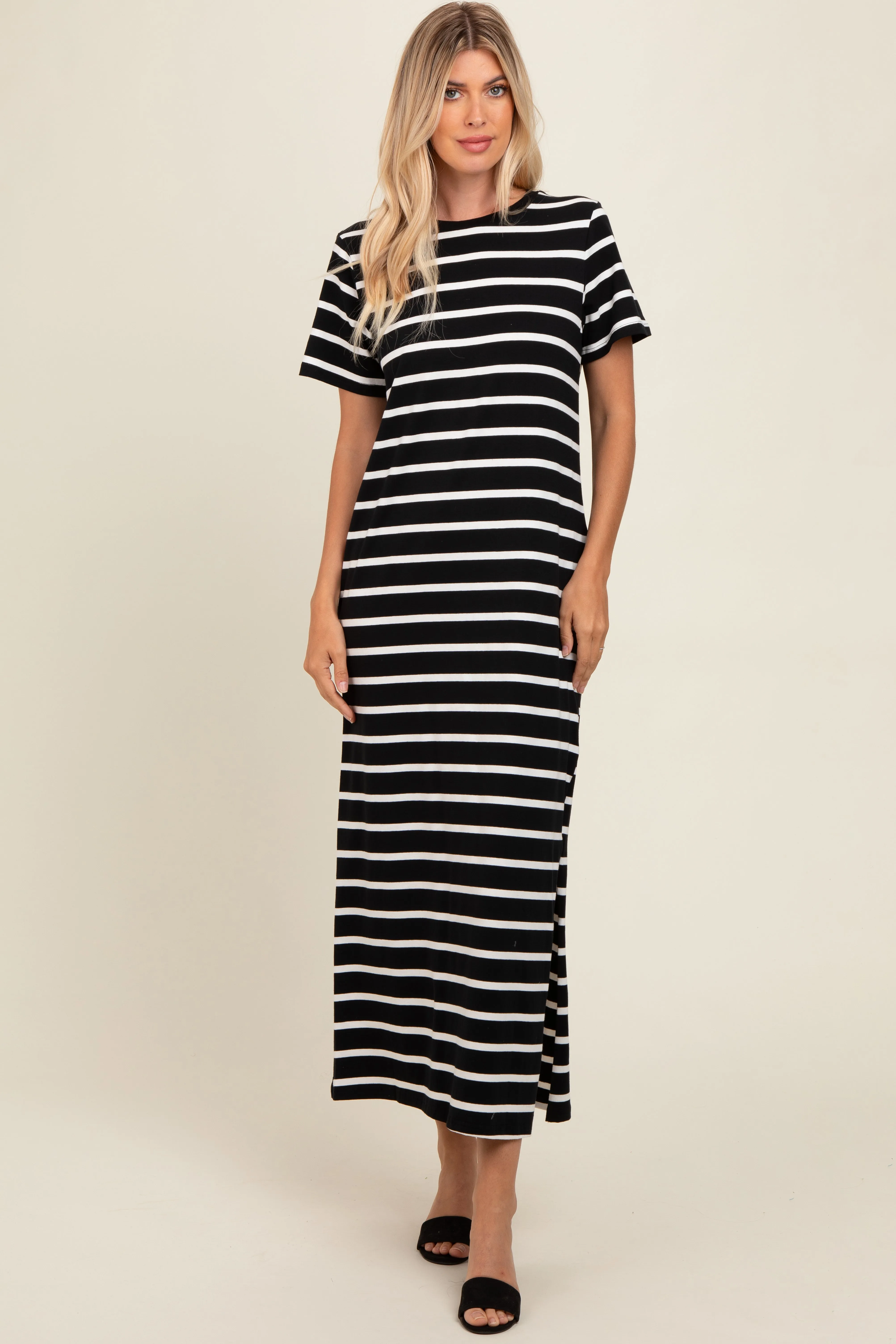 Black Striped Side Slit Maxi Dress sold by Pinkblush product image thumbnail 2