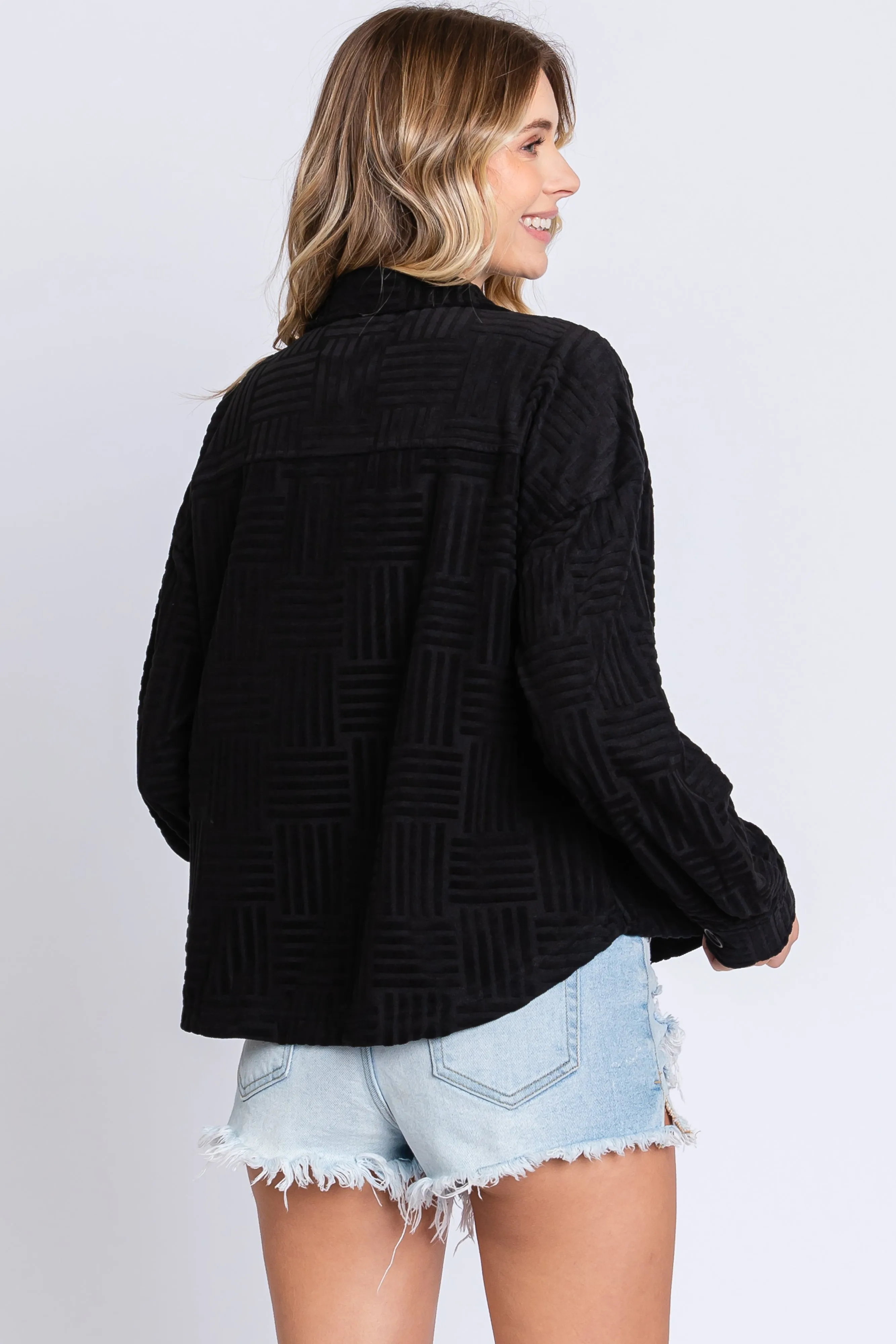 Black Velvet Textured Shirt Jacket sold by Pinkblush product image thumbnail 3