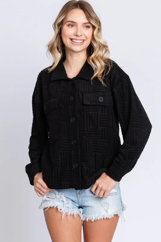 Black Velvet Textured Shirt Jacket sold by Pinkblush