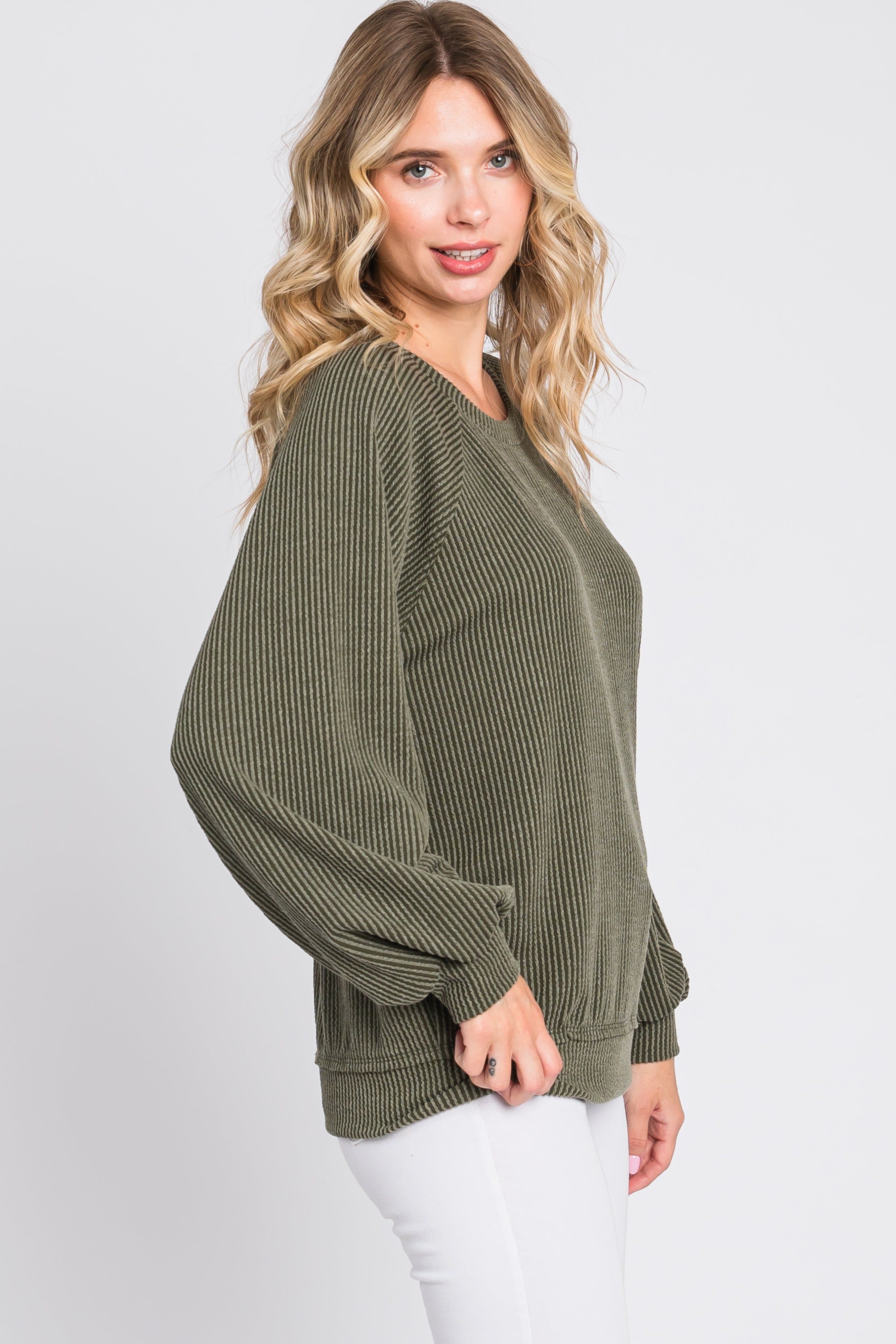Olive Ribbed Pullover Top sold by Pinkblush product image thumbnail 3