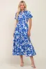 Royal Blue Floral Collared Short Sleeve Side Cutout Maternity Midi Dress sold by Pinkblush