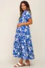 Royal Blue Floral Collared Short Sleeve Side Cutout Maternity Midi Dress sold by Pinkblush
