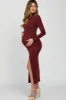 Burgundy Ribbed Mock Neck Side Slit Maternity Maxi Dress sold by Pinkblush