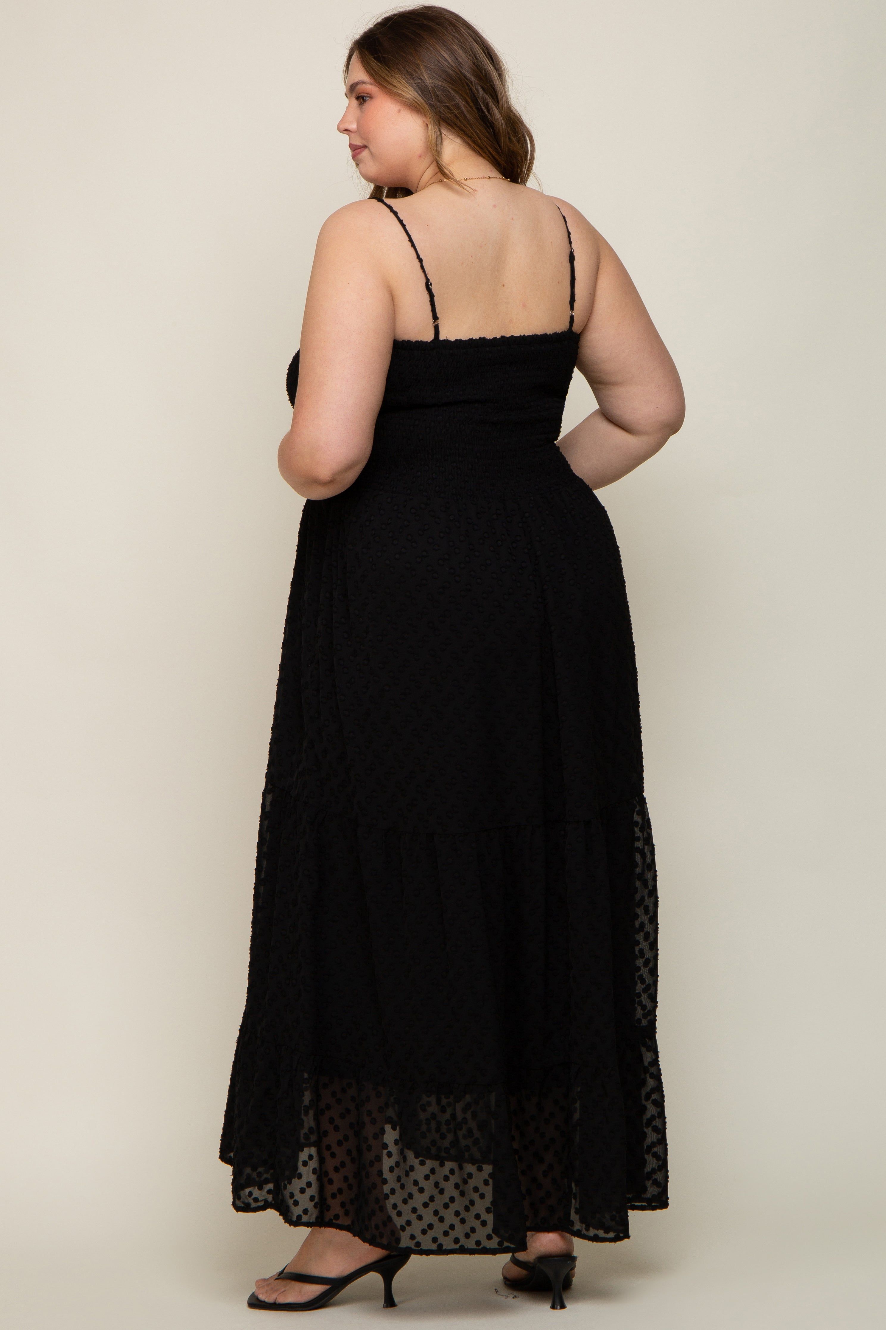 Black Textured Dot Chiffon Sleeveless Plus Maternity Maxi Dress sold by Pinkblush product image thumbnail 3