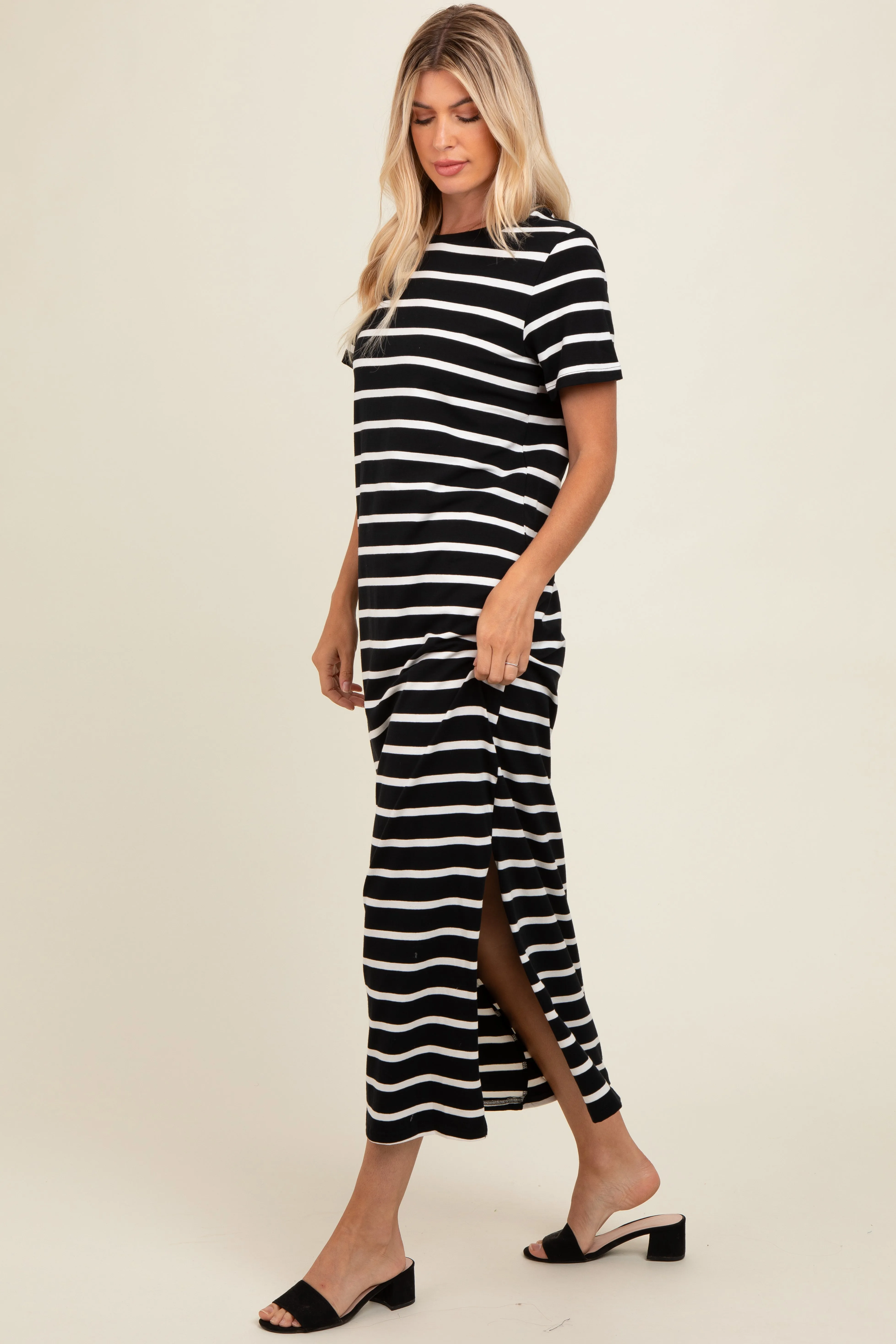 Black Striped Side Slit Maxi Dress sold by Pinkblush product image thumbnail 3