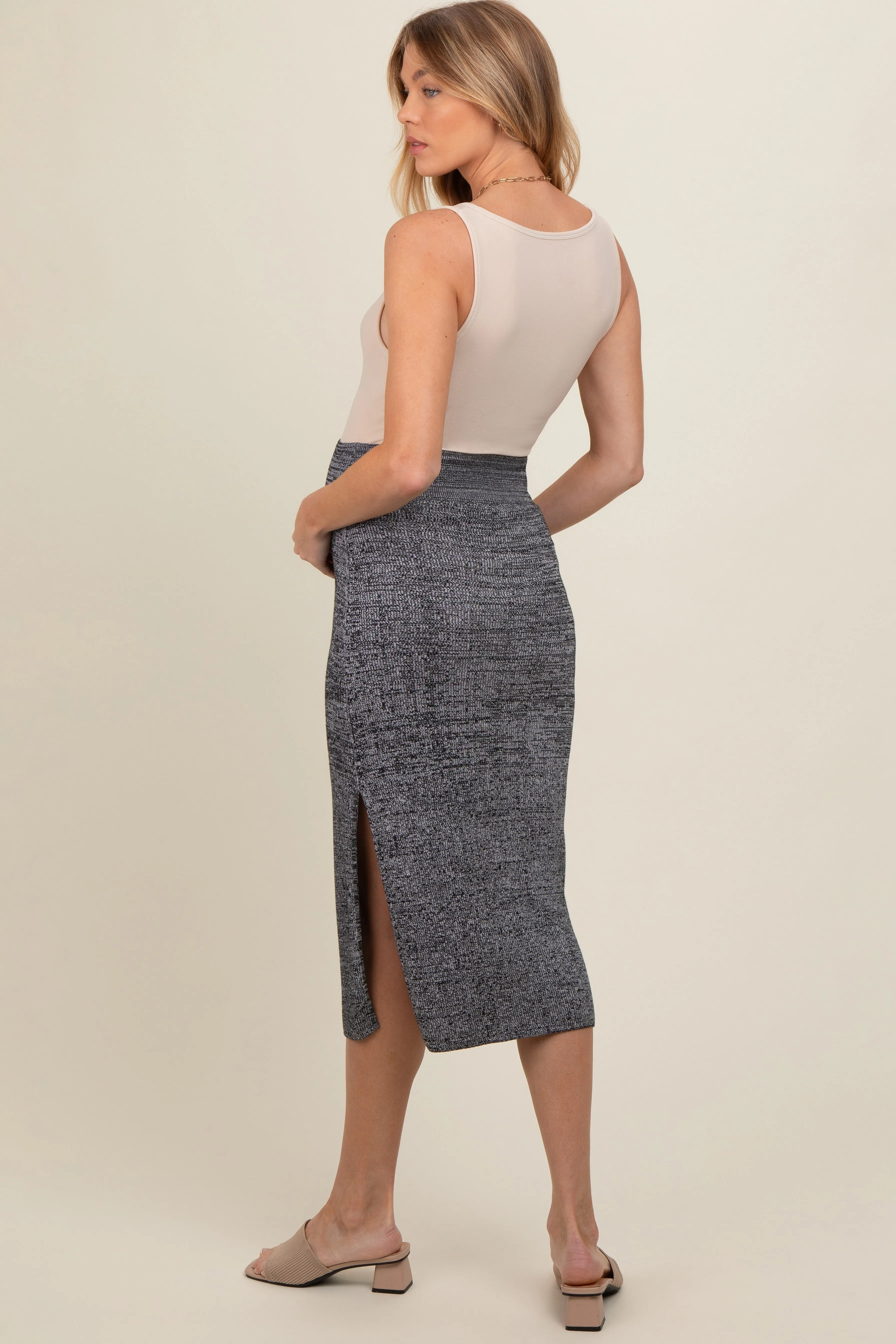 Charcoal Knit Fitted Side Slit Maternity Midi Skirt sold by Pinkblush product image thumbnail 4