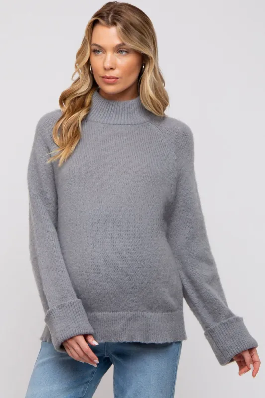 Grey Mock Neck Maternity Sweater sold by Pinkblush
