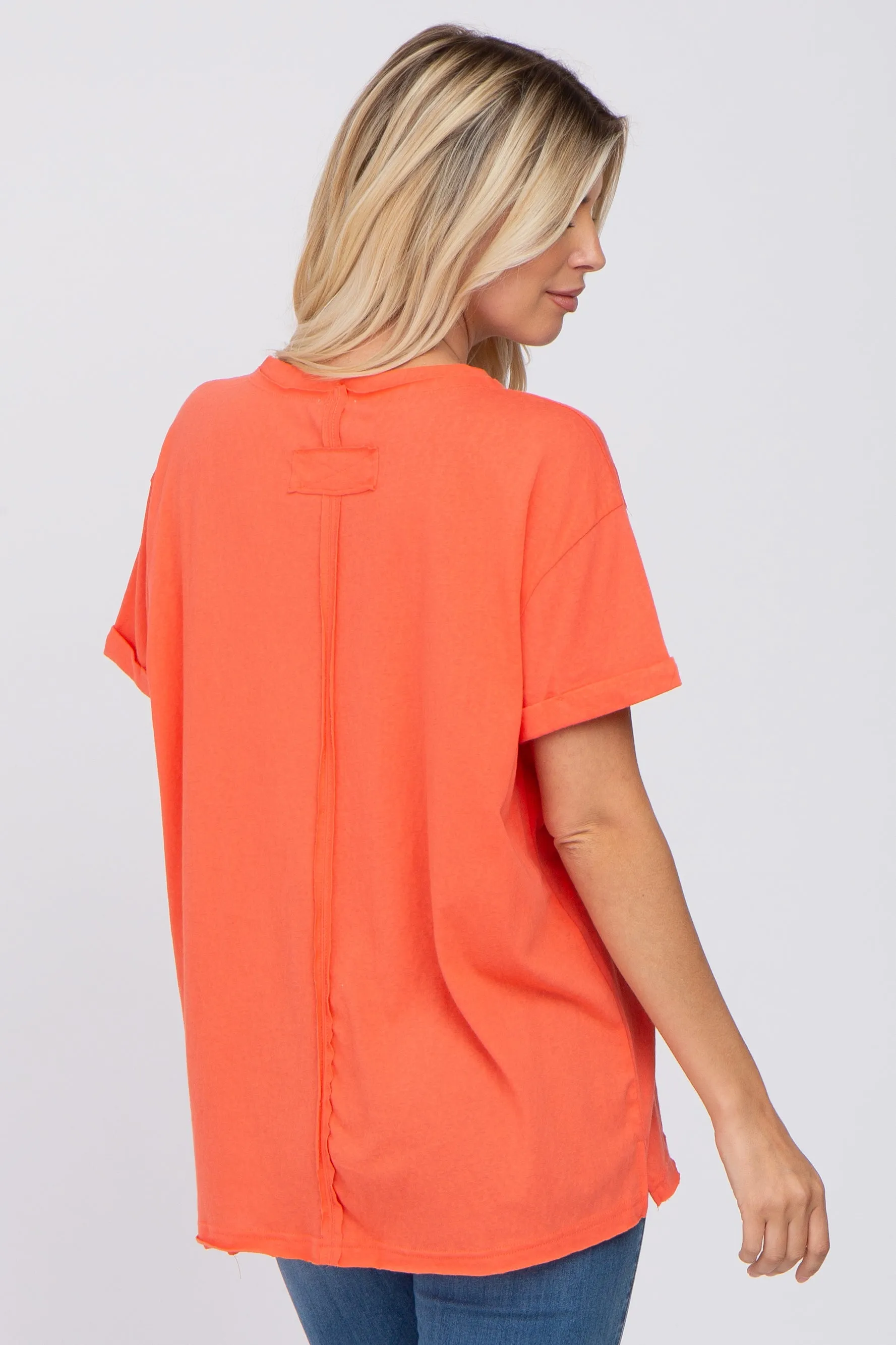 Coral Basic Rolled Short Sleeve Top sold by Pinkblush product image thumbnail 3