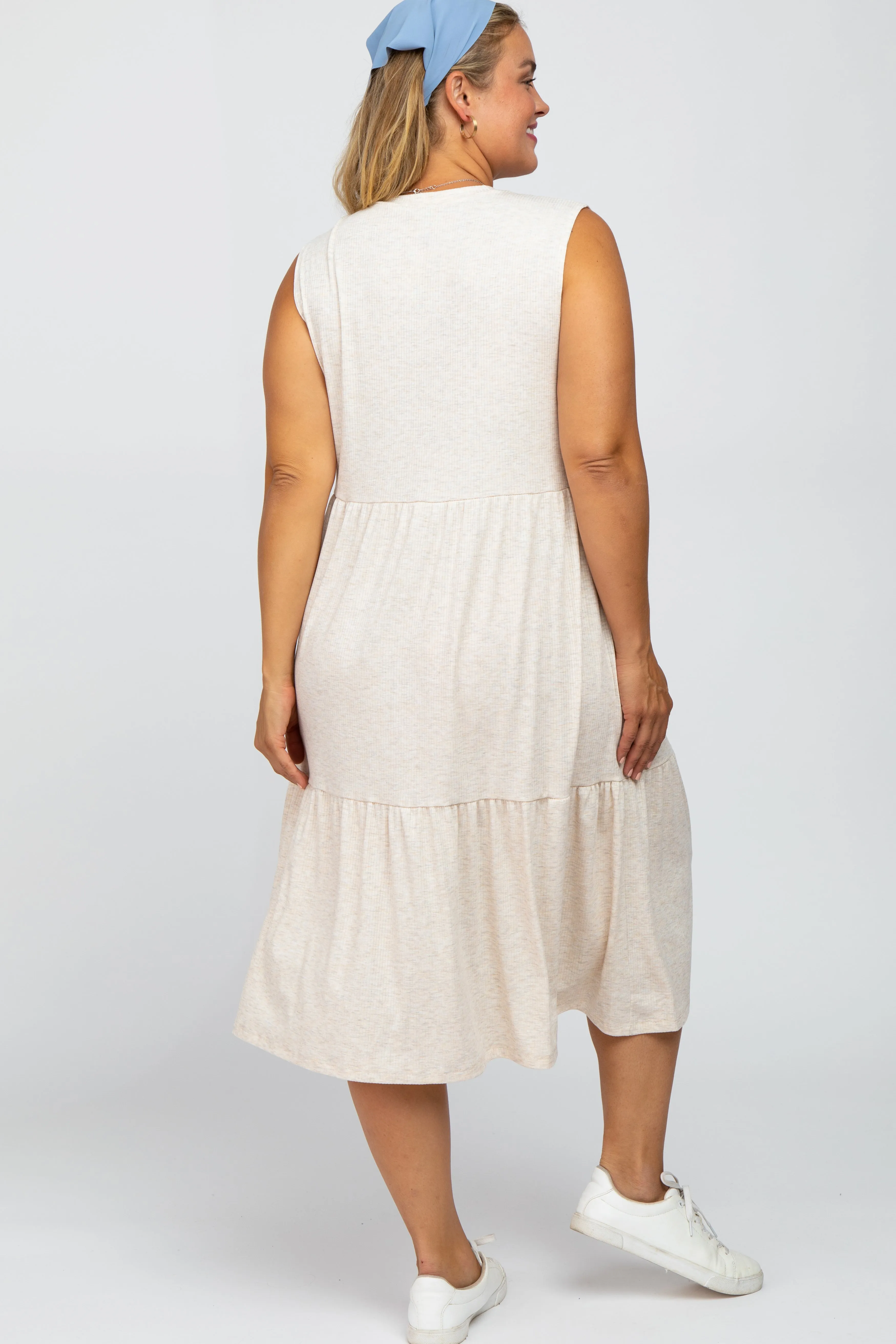 Beige Ribbed Sleeveless Plus Maternity Midi Dress sold by Pinkblush product image thumbnail 3