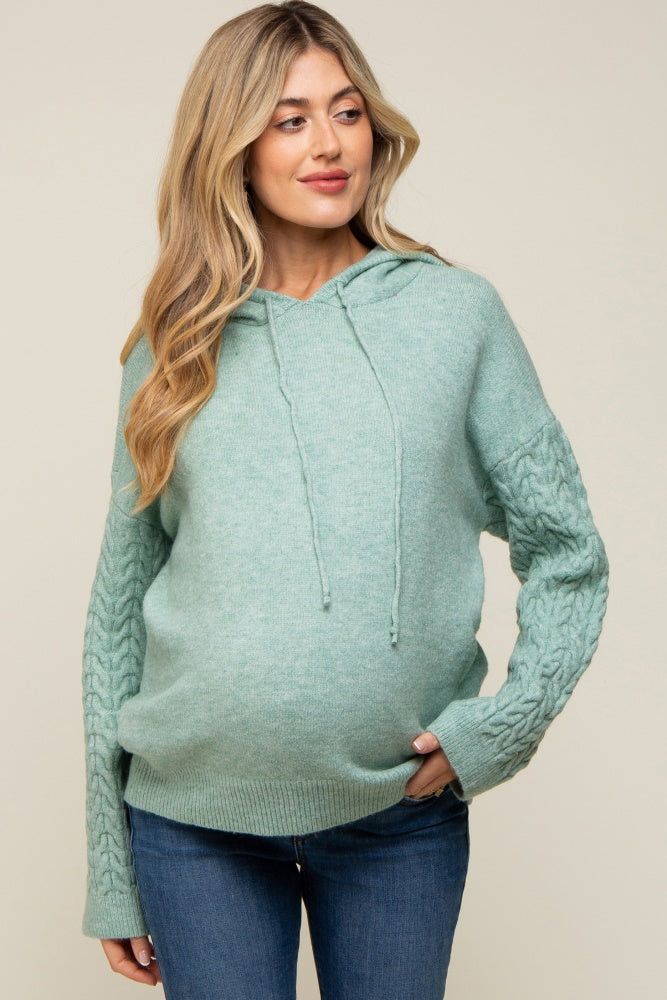 Mint Green Mixed Knit Maternity Hooded Sweater sold by Pinkblush