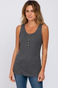 Charcoal Button Up Maternity Tank Top sold by Pinkblush