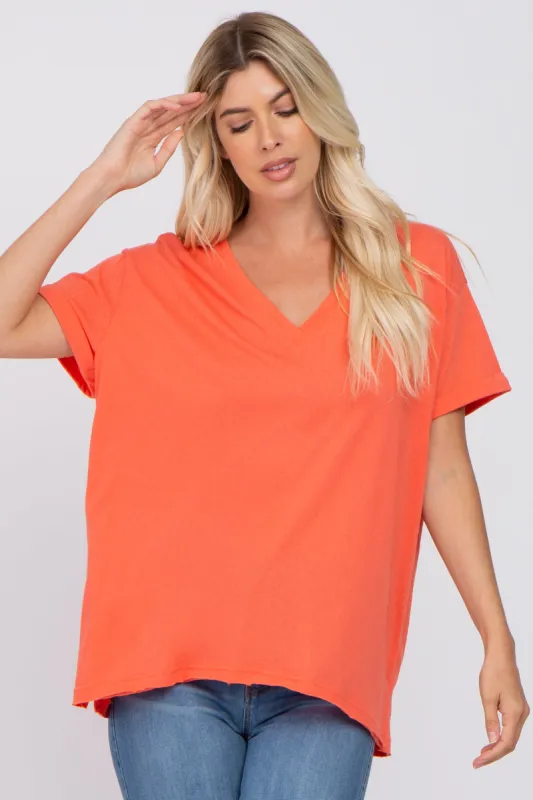 Coral Basic Rolled Short Sleeve Top sold by Pinkblush