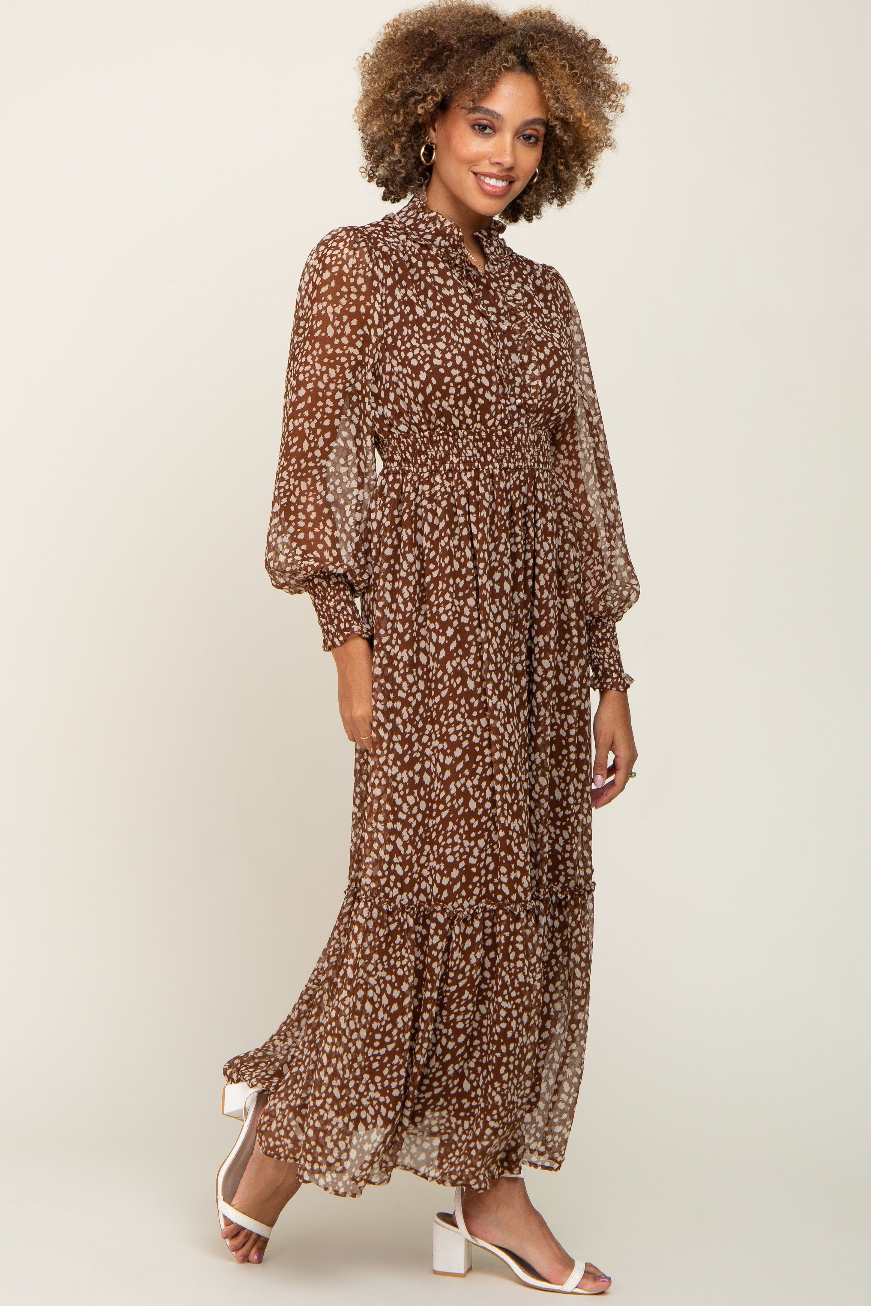 Brown Animal Print Chiffon Ruffle Accent Dress sold by Pinkblush product image thumbnail 2