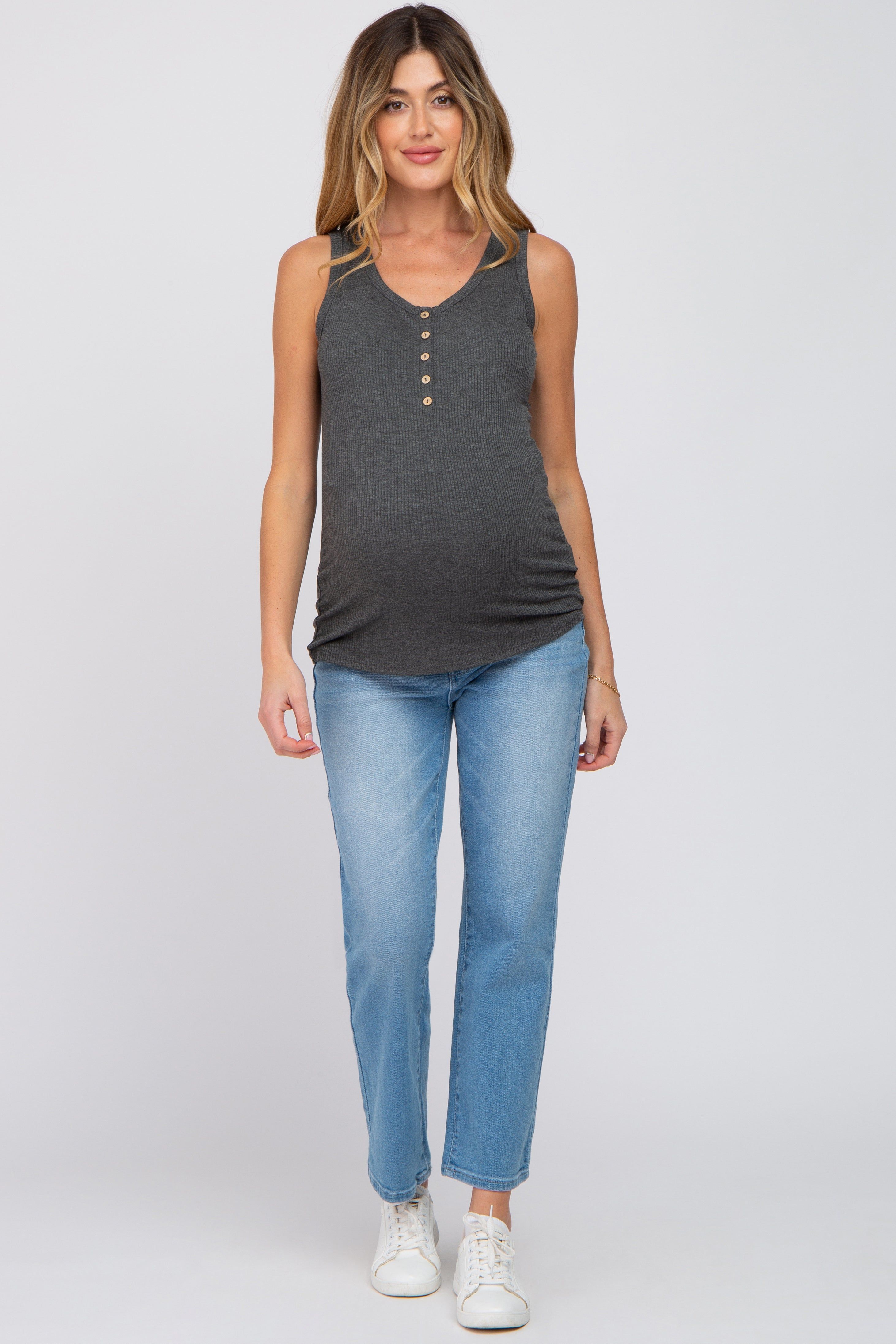 Charcoal Button Up Maternity Tank Top sold by Pinkblush product image thumbnail 4